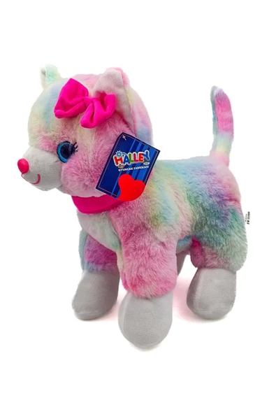 Peluş Pembe Tokalı Kedi Renkli 40 Cm - Mavi Su Dünyası ürün görseli 1