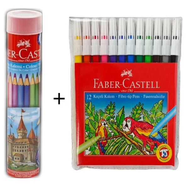 Faber-Castell 12'li Tüp Kuru Boya + Faber-Castell 12 Renk Keçeli Kalem ürün görseli 1