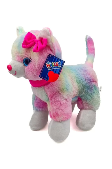 Peluş Pembe Tokalı Kedi 30 Cm Renkli - MAVİ SU DÜNYASI ürün görseli 1