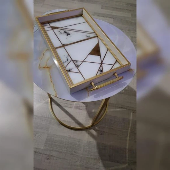 Dekoratif Gold Kulplu Sunum Tepsisi ürün görseli 1