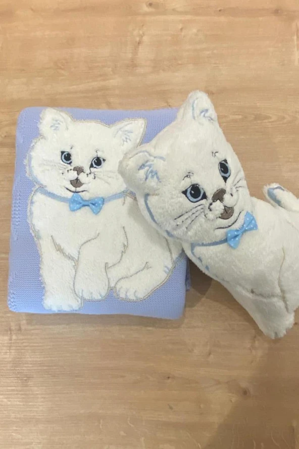 Oyuncak Hediyeli Bebek Triko Battaniye 90x90 Cm Mavi ürün görseli 1