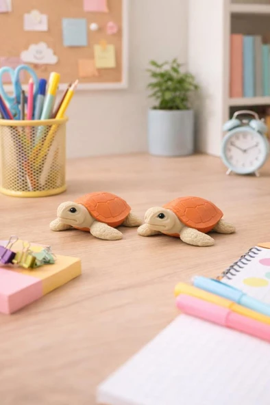2’li Sevimli Kaplumbağa Biblo Seti Dekoratif Obje 8x7 cm Mini Masa Çocuk Odası ürün görseli 1