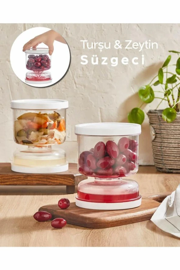 1 Adet Kum Saati Süzgeçli Turşu Peynir Zeytin Saklama Kabı 1.5L ürün görseli 1