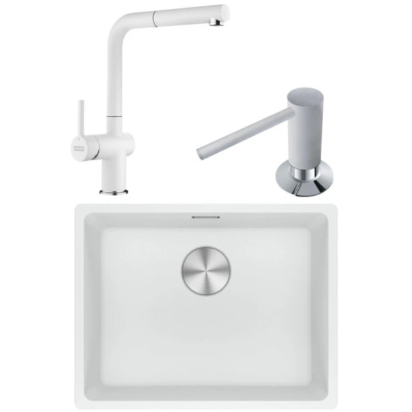 Franke Maris MRG 110-52 Granit Eviye-Active Plus Doccia 2.0 Armatür-Sıvı Sabunluk Üçlü Set Bianco ürün görseli 1