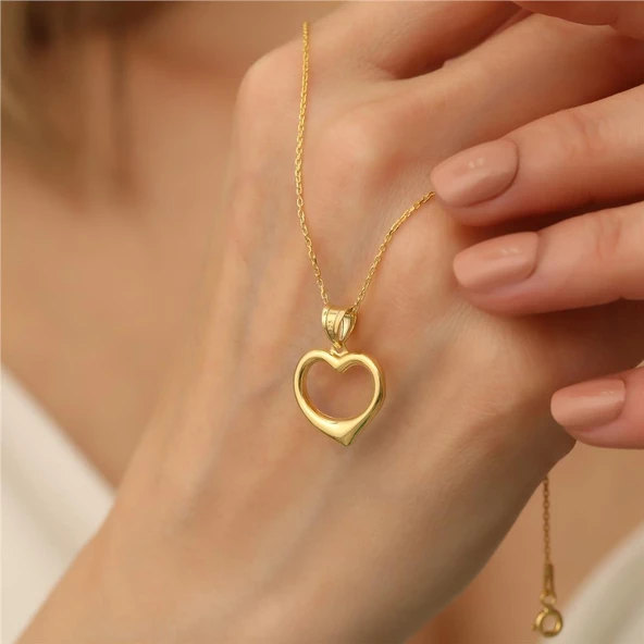 14 Ayar mikron Kaplama Açık Kalp Gold Kolye – Zarif ve Şık Günlük Kadın Kolyesi - CN00103 ürün görseli 1