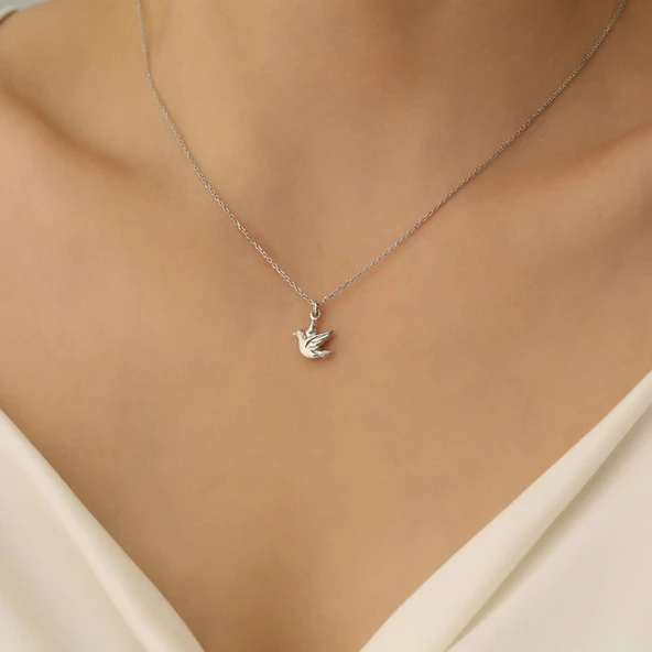 925 Ayar Gümüş Güvercin Figür Kolye - CN00147 - Resim 4