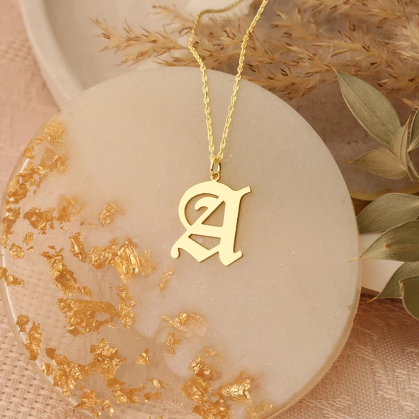 14 Ayar Mikron Altın Kaplama Gotik Harf Gümüş Kolye - CN00218 ürün görseli 1