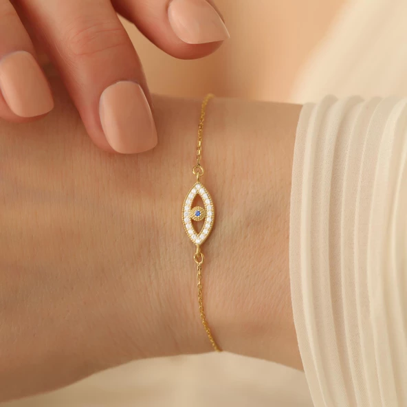 925 Ayar Gümüş Swarovski Taşlı Göz Bileklik - CBS00106 ürün görseli 1