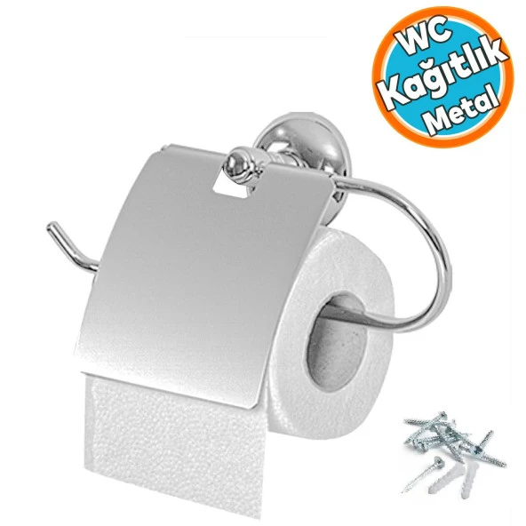 WC Tuvalet Kağıtlık Aparat Kapalı Kağıt Standı Paslanmaz Metal Sağlam Vidalı Krom Renk ürün görseli 1