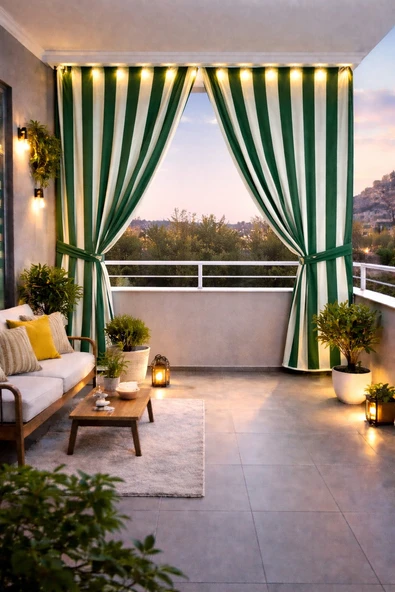 Balkon Perdesi Branda Kumaşı Metrelik (En 150cm)-Yeşil Beyaz ürün görseli 1