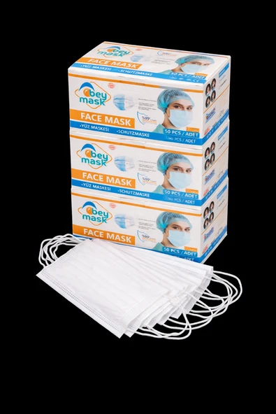 Beymask 3 Katlı Full Ultrasonik Telli Spunbond Kumaş Beyaz Renk Cerrahi Maske 50'li 3 Kutu ürün görseli 1