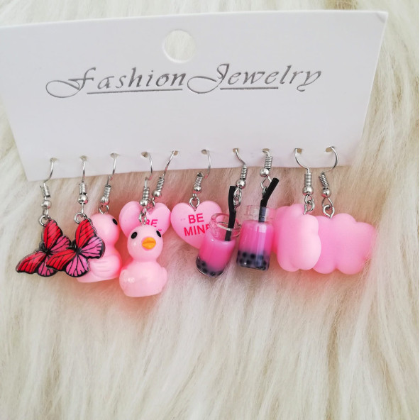 5'li Pembe Küpe Seti 1 ürün görseli 1