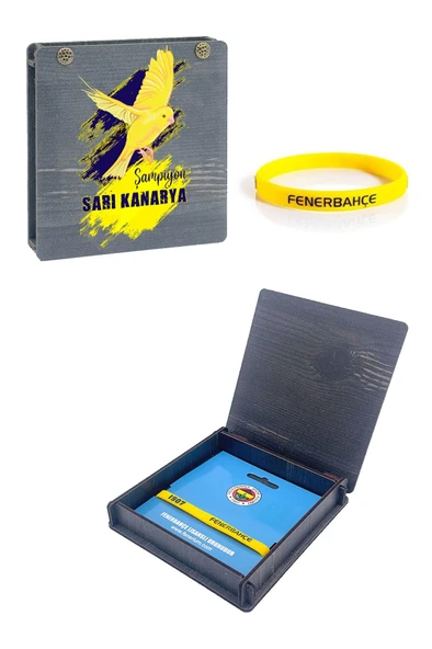 Fenerbahçe Orijinal Lisanslı Sarı Silikon Bileklik Kanarya Baskılı Hediyelik Ahşap Kutulu ürün görseli 1