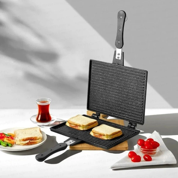 Nehir Lüks Siyah Alüminyum Döküm Küçük Tost Tavası ürün görseli 1