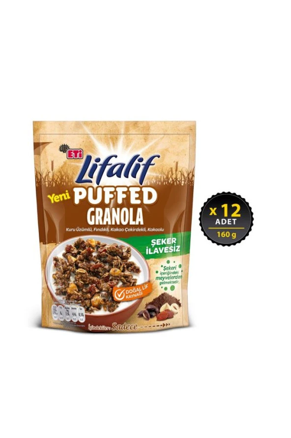 Eti Lifalif Puffed Granola Kakao 160 g x 12 Adet ürün görseli 1