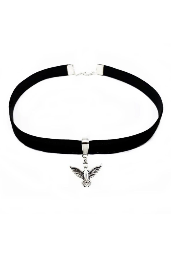 Albatros Kuşu Siyah Kadife Kadın Choker Tasma Kolye ürün görseli 1