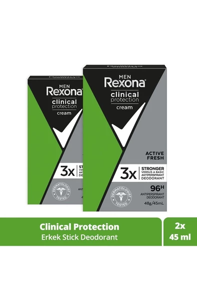 Rexona Clinical Protection Active Fresh Erkek Stick Deodorant 45 ml 2 Adet ürün görseli 1