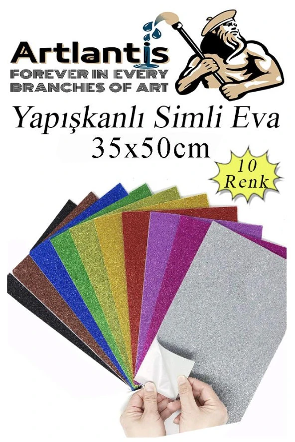 Simli Yapışkanlı Eva 35x50 cm 10 Renk 1 Paket Simli Yapışkanlı Eva Süngeri 10'lu Okul Kreş Anasınıfı Elişi Etkinlikleri ürün görseli 1