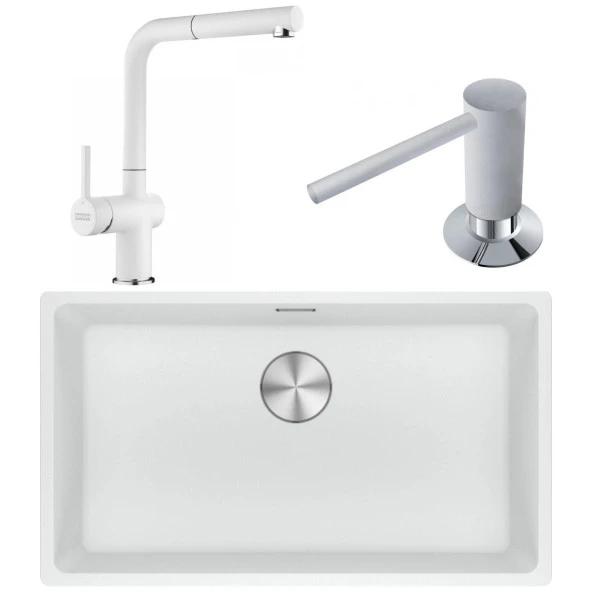 Franke Maris MRG 110-72 Granit Eviye-Active Plus Doccia 2.0 Armatür-Sıvı Sabunluk Üçlü Set Bianco ürün görseli 1