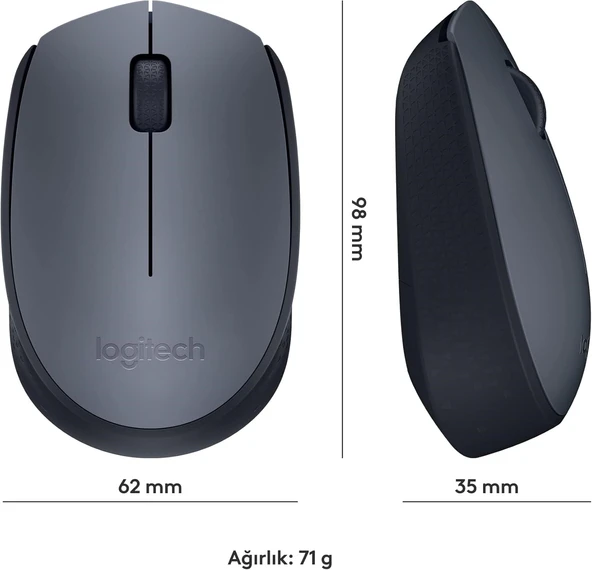 Logitech M170 Kablosuz Mouse Siyah USB 12 Ay Pil Ömrü - Resim 3