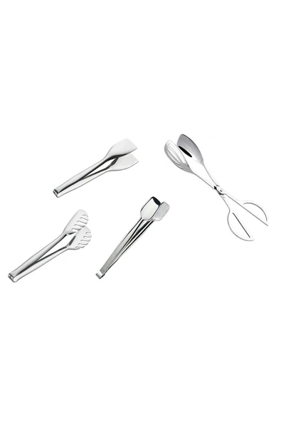 Nehir 4'lü Çelik Maşa Seti (Pasta Maşa+Izgara Maşa 33cm+Makas Maşa+Makarna Maşa) ürün görseli 1