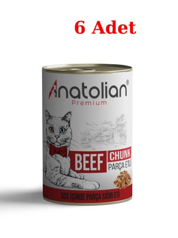 Anatolian Premium Adult Beef Biftekli Parça etli Yetişkin kedi Konservesi 400 gr x 6 Adet ürün görseli 1
