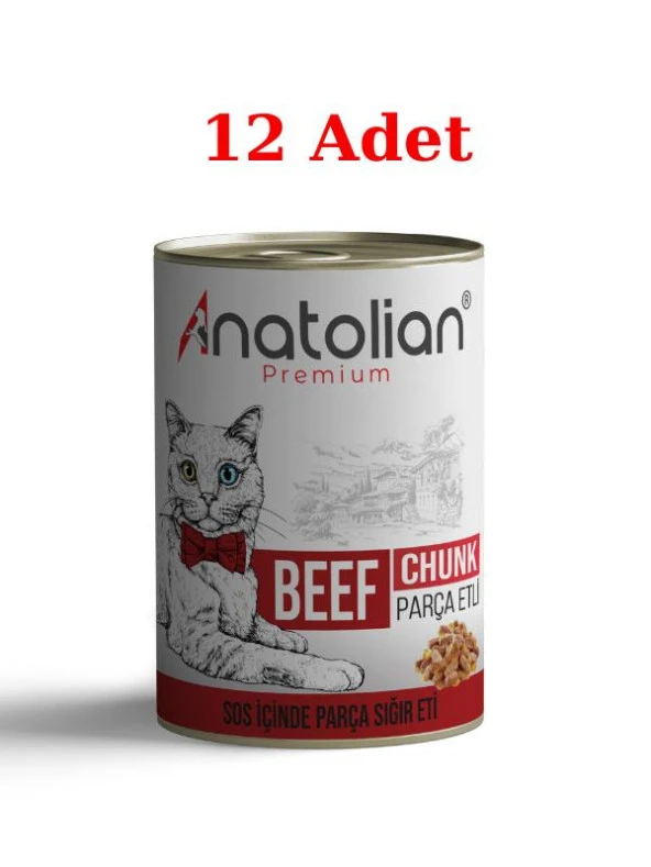 Anatolian Premium Adult Beef Biftekli Parça etli Yetişkin kedi Konservesi 400 gr 12 Adet ürün görseli 1