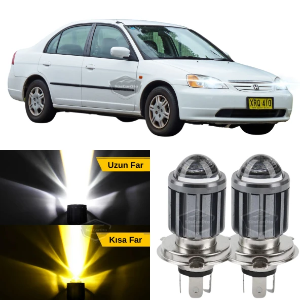 Honda Civic Vtec1 2001-2004 Makyajsız Kasa İle Uyumlu Mercekli Far Ampulü Led Xenon Çift Renk Sarı-Beyaz Far Şimşek Etkili CSP Led Lamba Uzun Kısa 2 Adet Takım ürün görseli 1