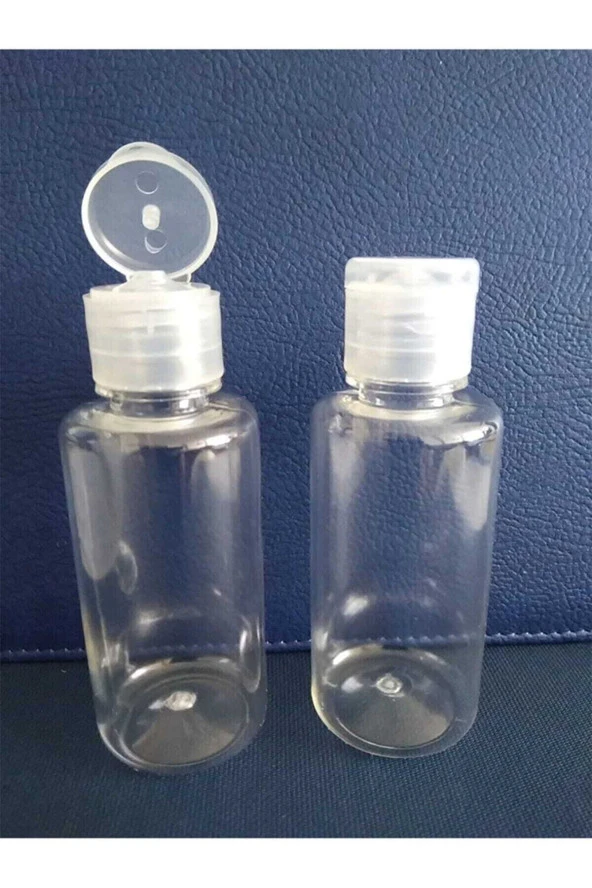 Pet 100 Adet 50 ml Şeffaf Fliptop Kapaklı Plastik Pet Likit Dezenfektan Kozmetik Şişesi ürün görseli 1