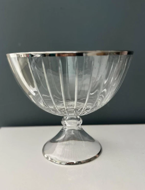 DECORİUM CAM KASE AYAKLI 23,5 CM ACCADEMİA PLATİN M06458-AB ürün görseli 1