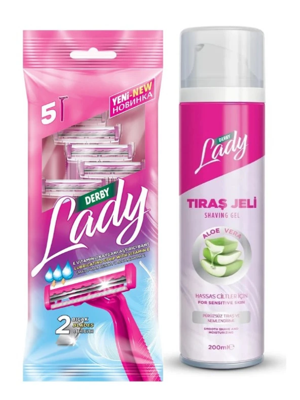 Derby Lady 2 5'li Poşet + Derby Lady Tıraş Jeli Aloe Vera 200Ml Avantajlı Paket ürün görseli 1