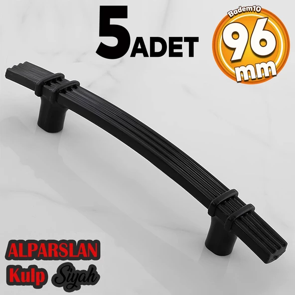 Alparslan 96 Mm (SERT PLASTİK) Siyah Çekmece Mobilya Mutfak Dolap Kulbu Kulpu Kulpları 5 Adet ürün görseli 1