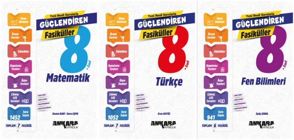 Ankara 2025 8. Sınıf Lgs Matematik + Türkçe + Fen Güçlendiren Fasikül Seti 3 Kitap ürün görseli 1