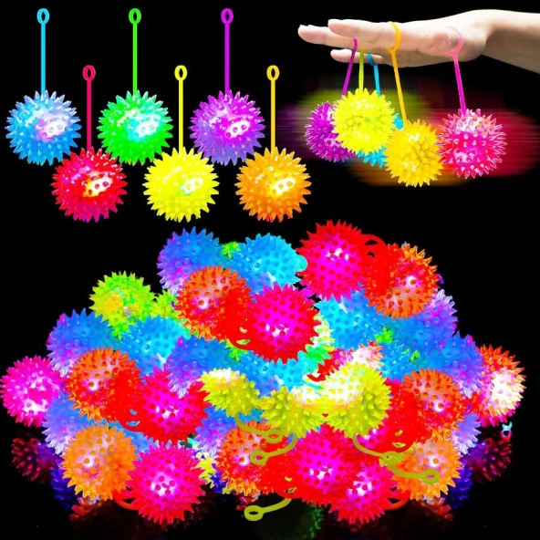 4 PCS FLASHING SPIKY LİGHT BALL 4 ADET SESLİ LED IŞIKLI KİRPİ YOYO TOP STRES OYUNCAĞI PİLLİ IŞIK ürün görseli 1