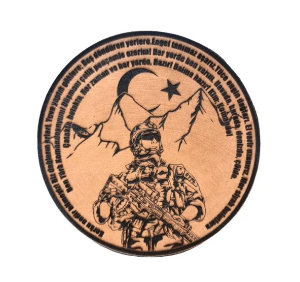 Komando Andı Korku Nedir Bilmeyiz  -Yuvarlak  Deri Peç - Arma - Leather Patch ürün görseli 1