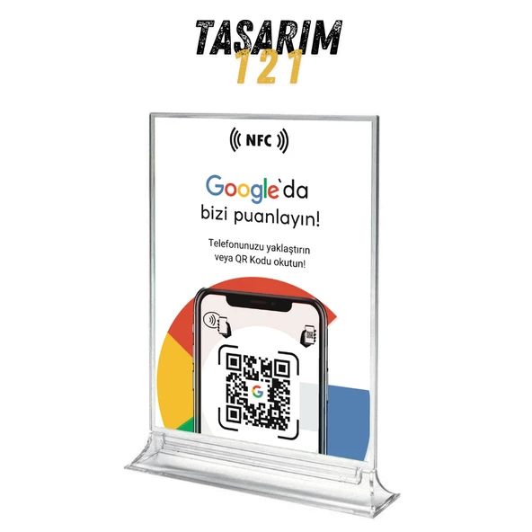 Masa Üstü NFC ve QR Kodlu Google Yorum ve Puanlama Standı Föylük TASARIM 121 ürün görseli 1