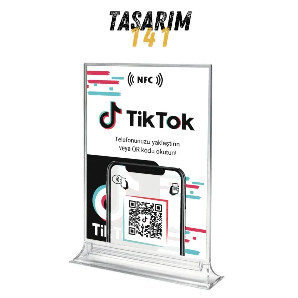 Masa Üstü NFC ve QR Kodlu TikTok Takip Standı Föylük TASARIM 141 ürün görseli 1