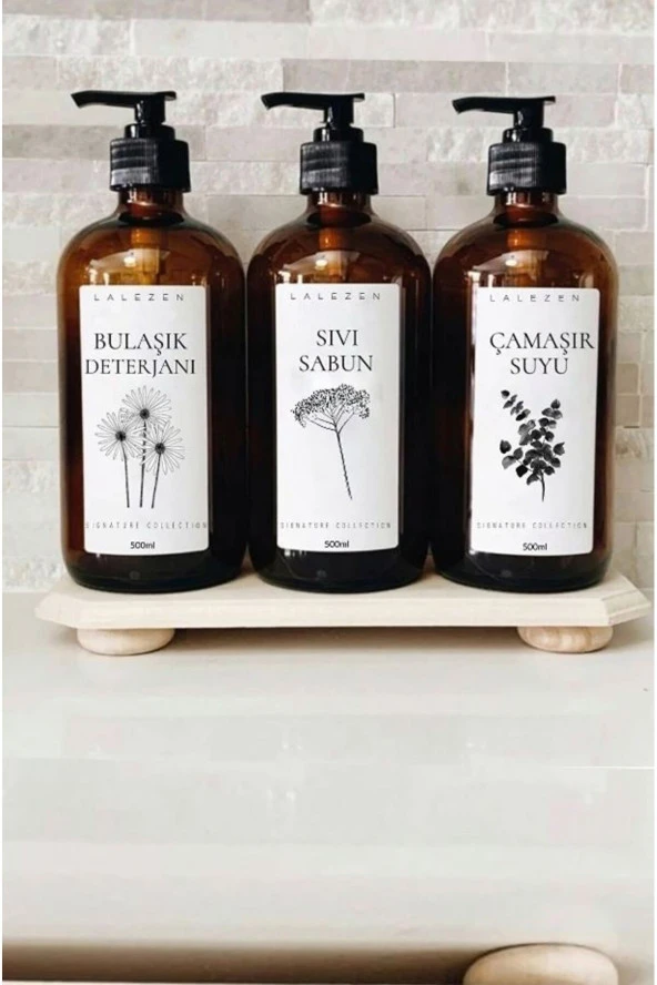 Sıvı Sabun Bulaşık Deterjanı Çamaşır Suyu Etiketli Plastik Amber Şişe 500ml ürün görseli 1