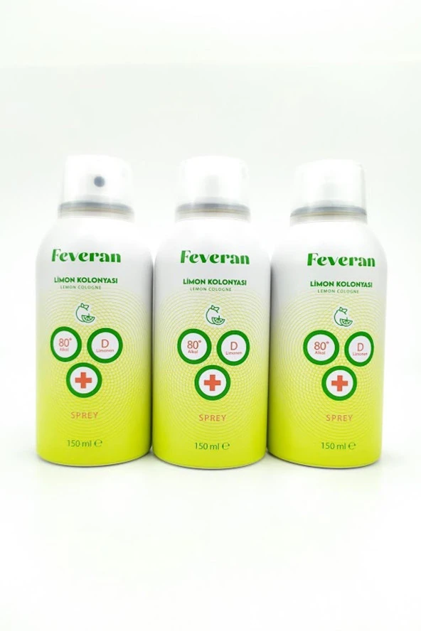Feveran 3'lü Paket Aerosol 80° Limon Kolonyası 150ml X 3 Adet ürün görseli 1