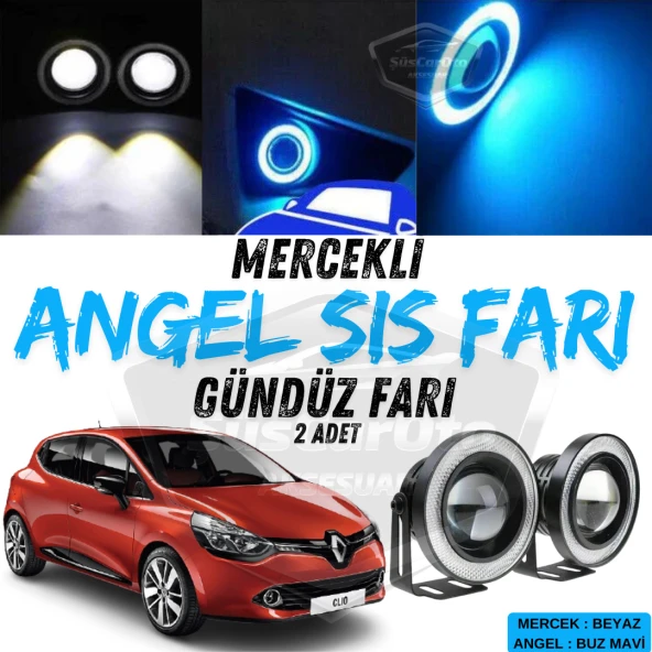 Renault Clio 4 2012-2020 Uyumlu Üniversal Mercekli Angel Sis Farı Metal Su Geçirmez 76 mm Buz Mavi Halkalı Gündüz Farı Angel Eyes 2 Adet ürün görseli 1