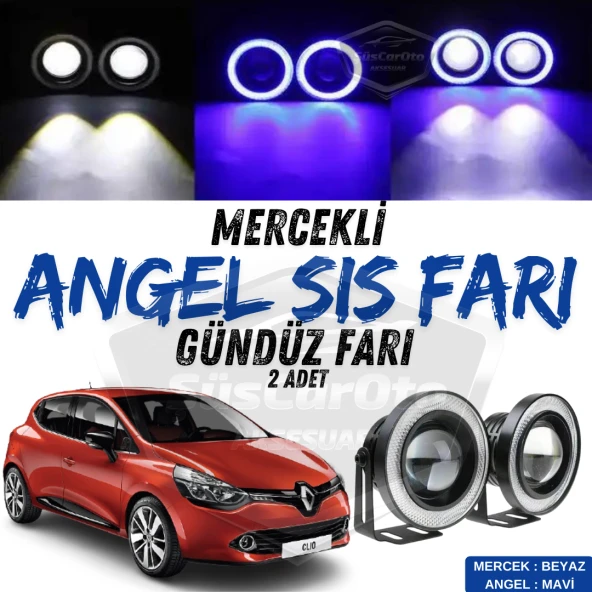 Renault Clio 4 2012-2020 Uyumlu Üniversal Mercekli Angel Sis Farı Metal Su Geçirmez 76 mm Mavi Halkalı Gündüz Farı Angel Eyes 2 Adet ürün görseli 1