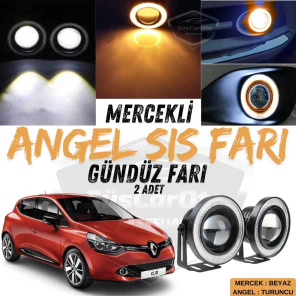 Renault Clio 4 2012-2020 Uyumlu Üniversal Mercekli Angel Sis Farı Metal Su Geçirmez 76 mm Turuncu Halkalı Gündüz Farı Angel Eyes 2 Adet ürün görseli 1