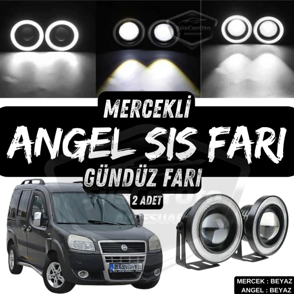 Fiat Doblo D2 2005-2010 Uyumlu Üniversal Mercekli Angel Sis Farı Metal Su Geçirmez 76 mm Beyaz Halkalı Gündüz Farı Angel Eyes 2 Adet ürün görseli 1