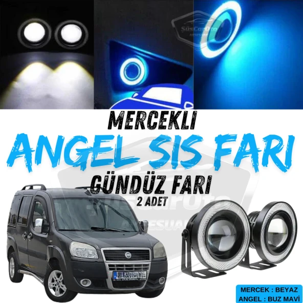 Fiat Doblo D2 2005-2010 Uyumlu Üniversal Mercekli Angel Sis Farı Metal Su Geçirmez 76 mm Buz Mavi Halkalı Gündüz Farı Angel Eyes 2 Adet ürün görseli 1