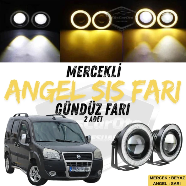 Fiat Doblo D2 2005-2010 Uyumlu Üniversal Mercekli Angel Sis Farı Metal Su Geçirmez 76 mm Sarı Halkalı Gündüz Farı Angel Eyes 2 Adet ürün görseli 1