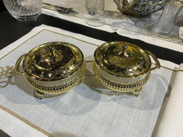 QUEEN ANNE 2 li YUVARLAK ŞEKERLİK GOLD ürün görseli 1