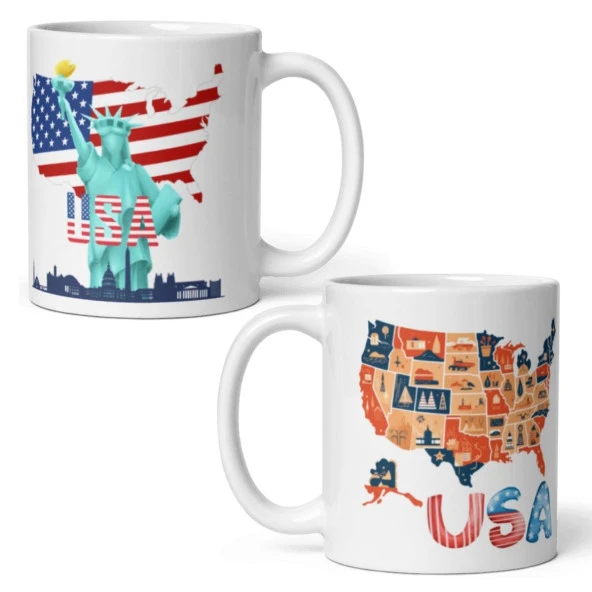 Amerika Birleşik Devletleri Kupa Bardak 2 Adet Seyahat Hatıra USA Mug ürün görseli 1