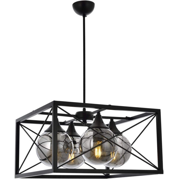 AVONNI AV-60127-4BSY Siyah Boyalı Modern Avize, E27, Metal, Cam, 45cm ürün görseli 1