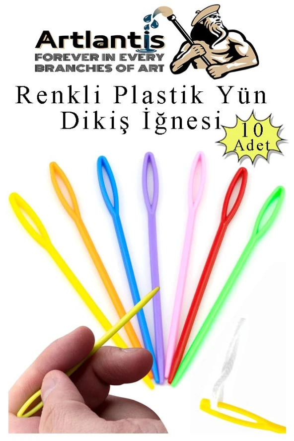 Renkli Plastik Yün İğnesi 9 cm 10 Adet Plastik Dikiş İğnesi Plastik Örgü Dikme İplik İğne Dokuma İğnesi ürün görseli 1
