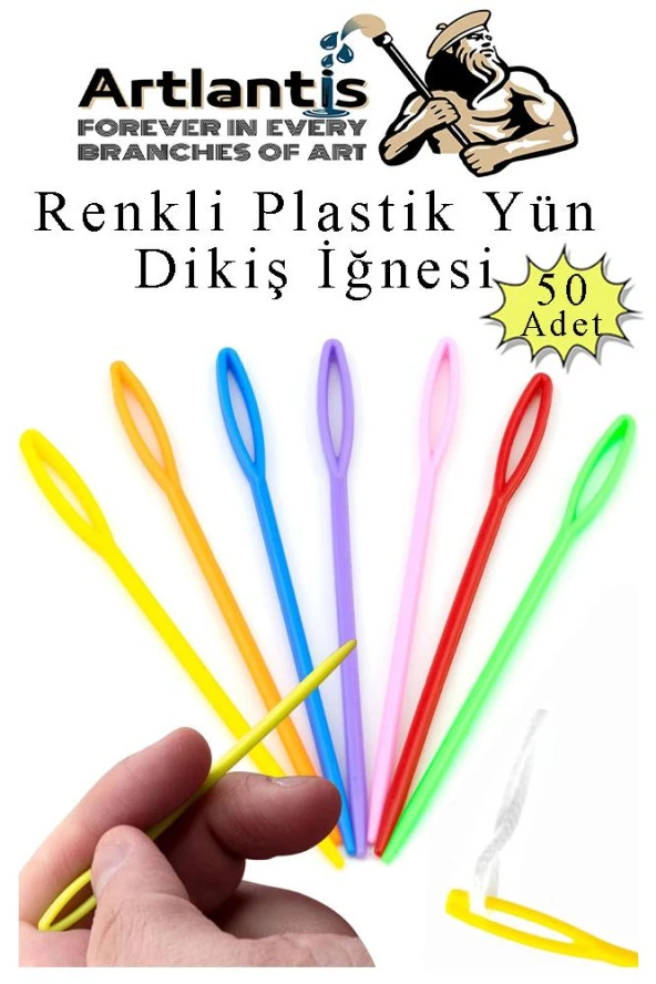 Renkli Plastik Yün İğnesi 9 cm 50 Adet Plastik Dikiş İğnesi Plastik Örgü Dikme İplik İğne Dokuma İğnesi ürün görseli 1
